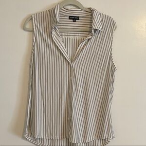 Modern Icons Women's Sleeveless Striped Blouse - White and Gray